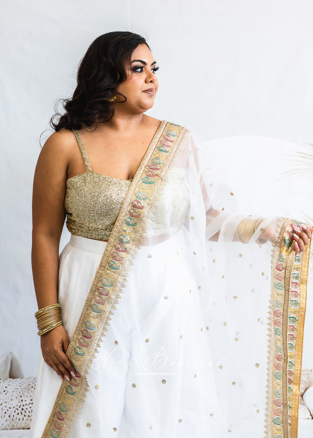 Sunidhi White Multicolour Organza Dupatta/Chunni