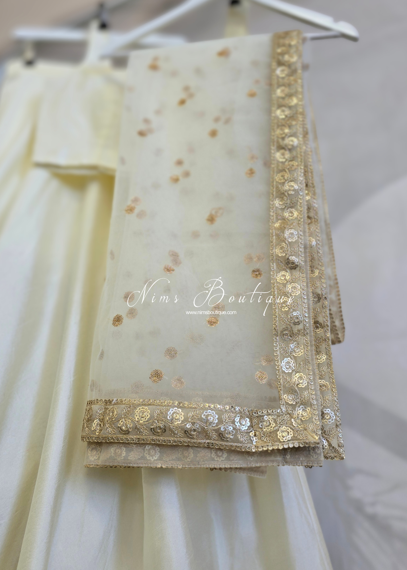 Saloni Cream Sequin Dupatta/Chunni