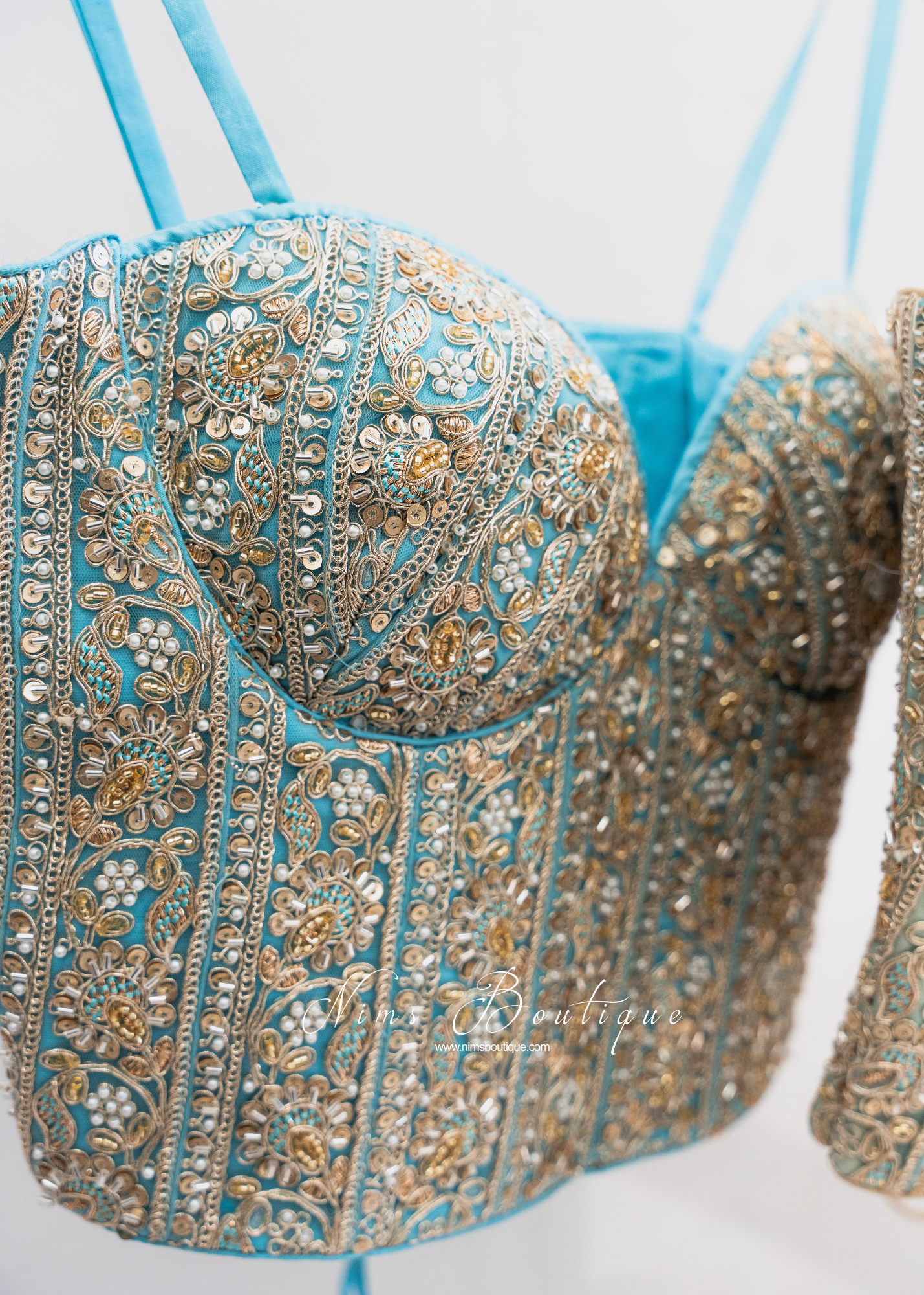 Maria Luxury Powder Blue Embroidered Corset Blouse (one size)