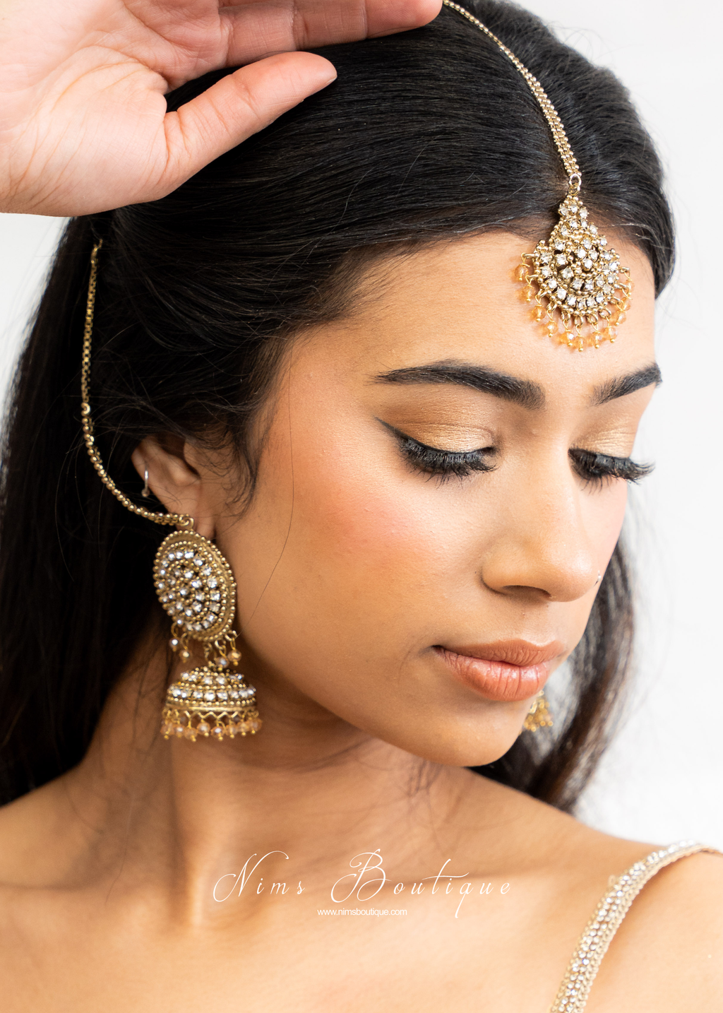 Royal Antique Gold & Clear Stone Tikka Set