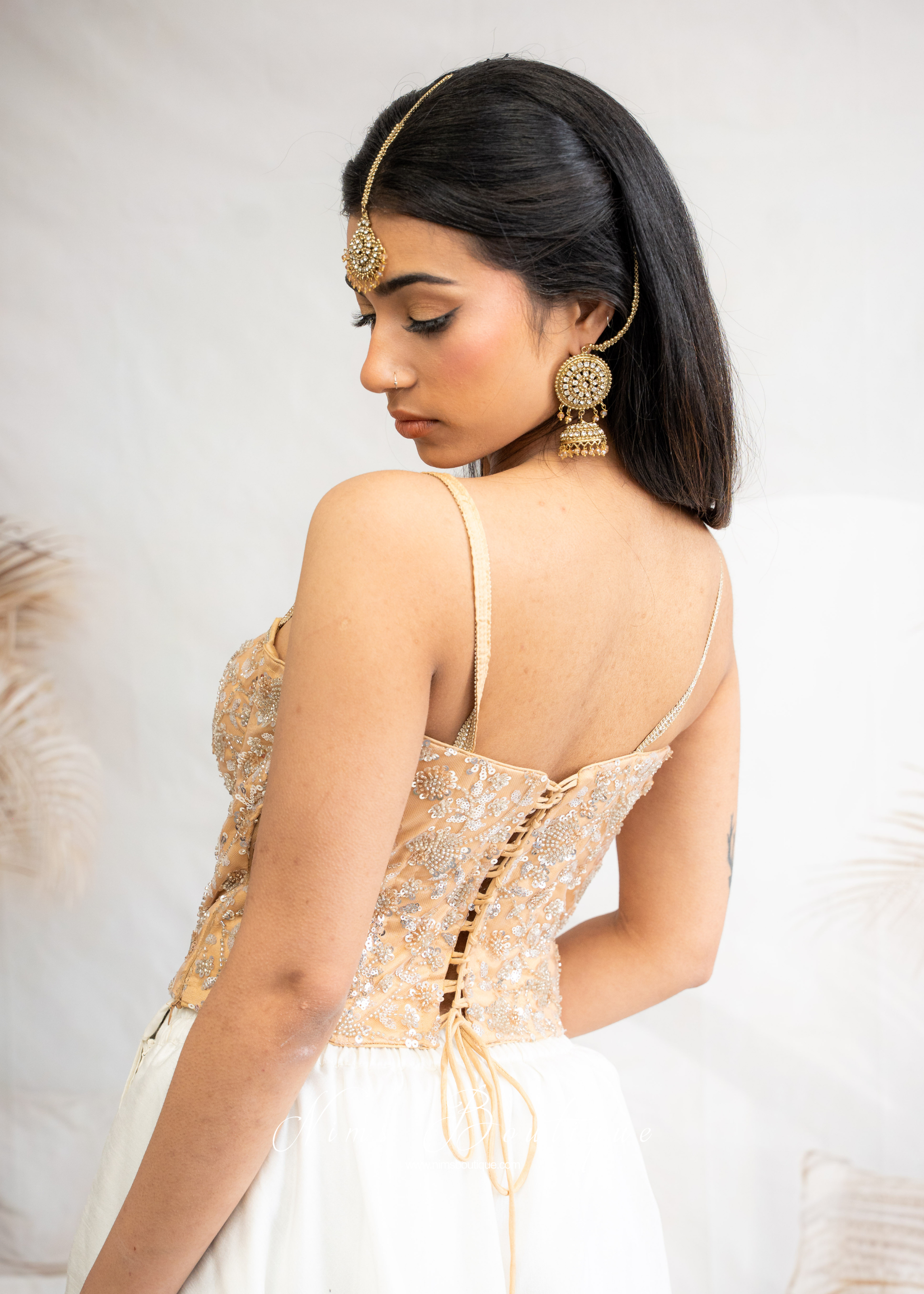 Luna Luxury Gold Sequin Corset Blouse (one size)
