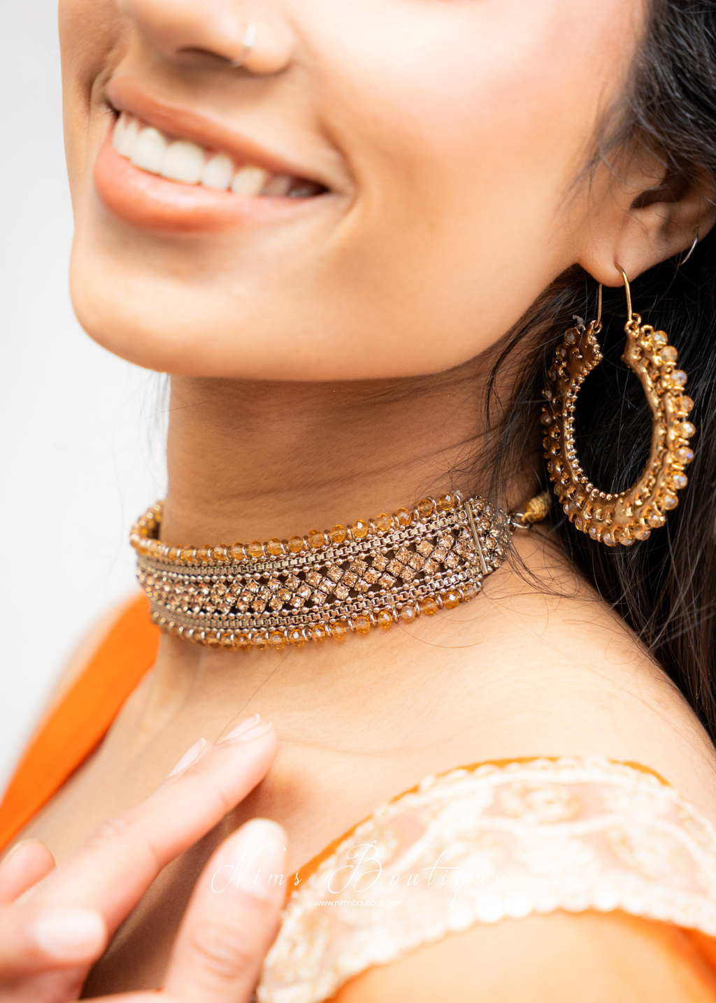 Celina Antique Gold & Gold Stone Choker Necklace