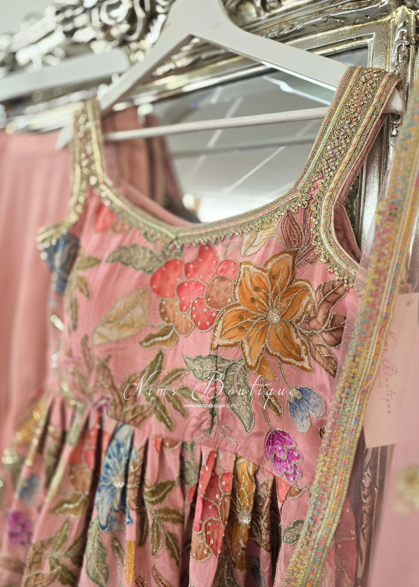 Peachy Pink Frock Thread Embroidered Gharara Suit (size 12-14)