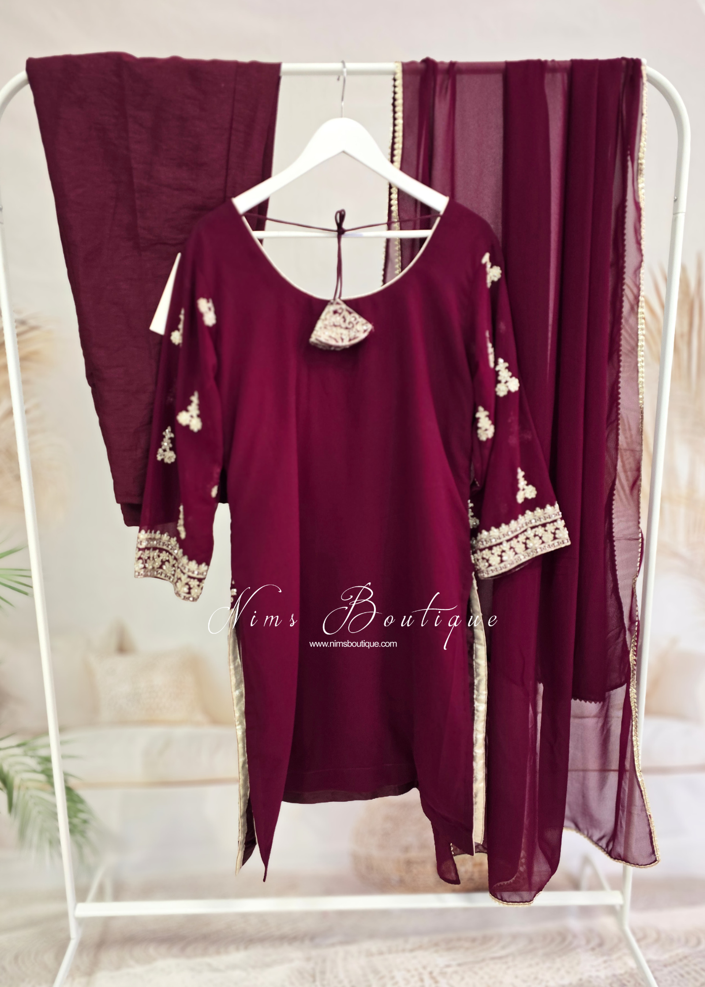 Maroon/Wine Embroidered Trouser Suit (size 16)