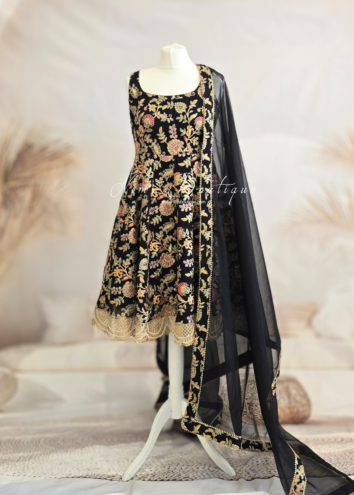 Amrita Luxury Black Multicolour Anarkali Suit with Pajami (size 4-16)