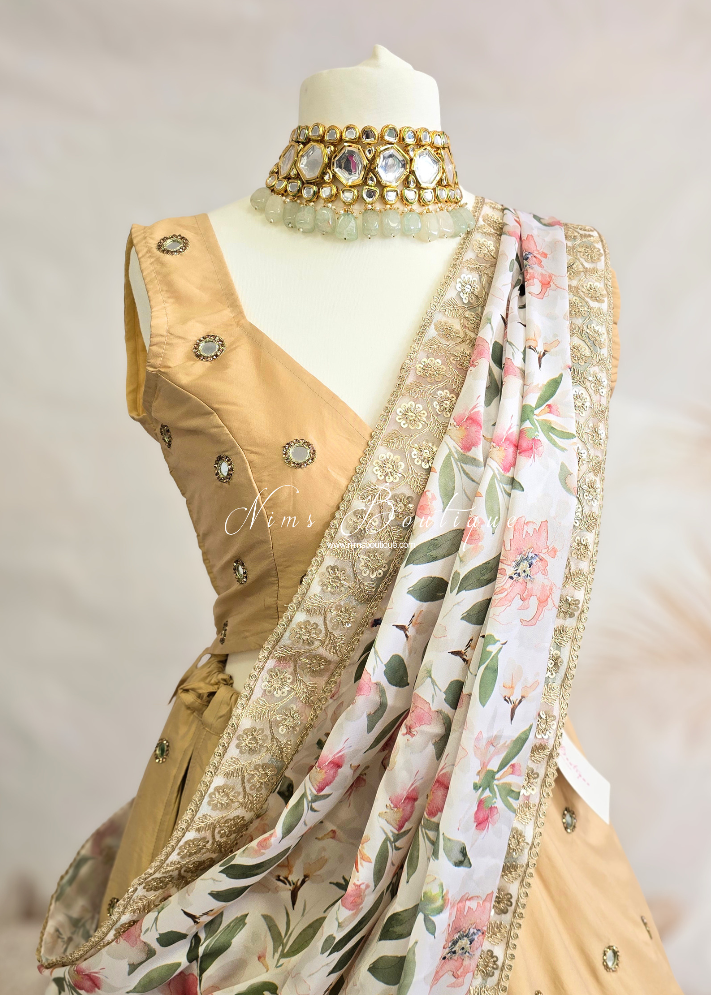 Olivia Satin Print Dupatta/Chunni sequin edging