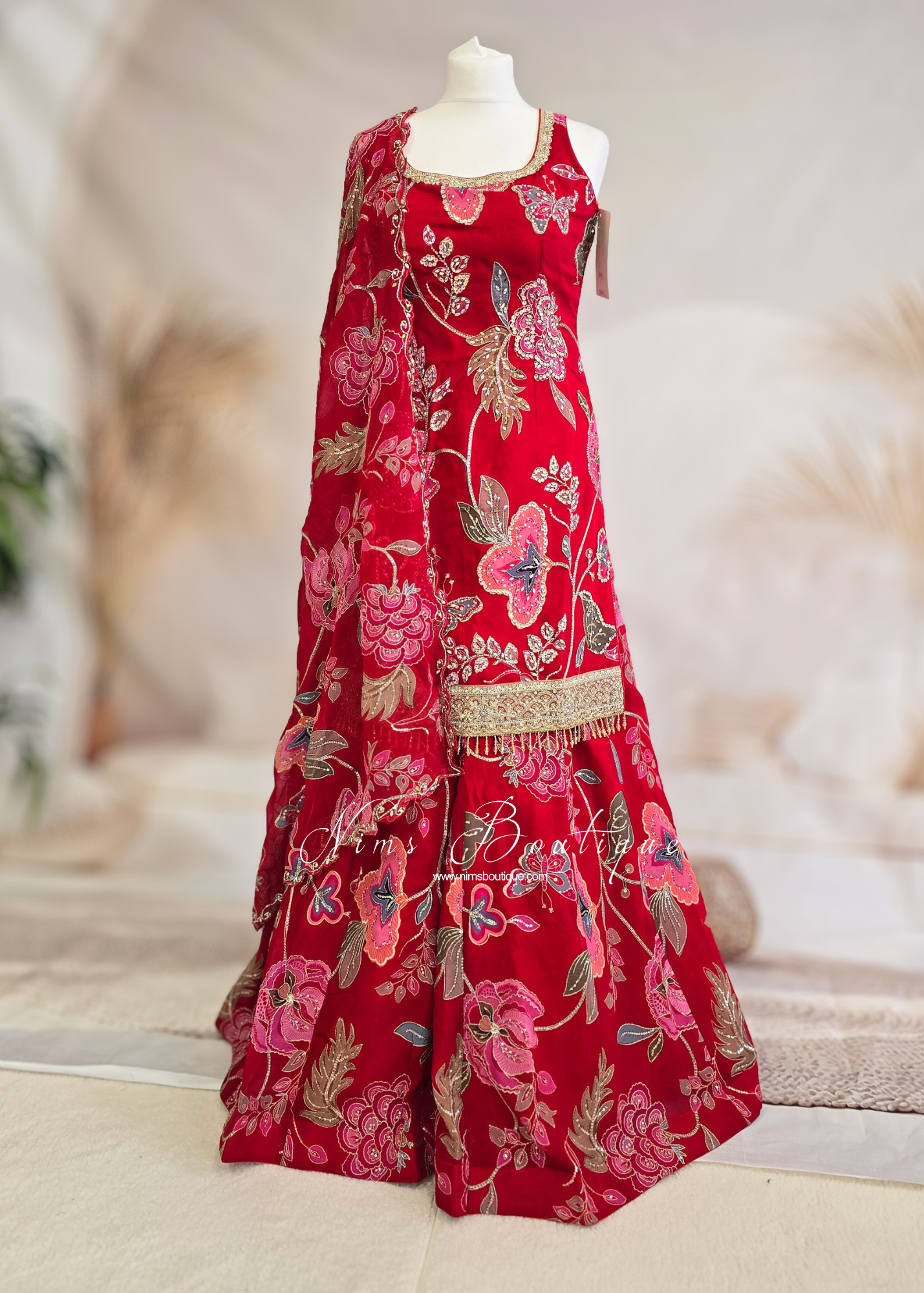 Luxury Red Embellished Gharara Suit (size 10-12)