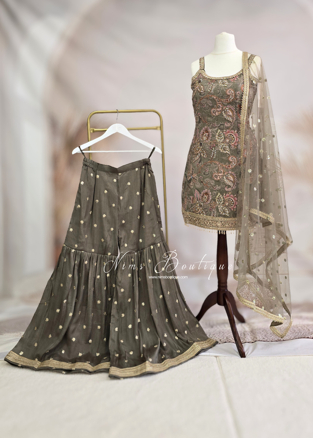 Strap Embellished Gharara Suit (size 12)