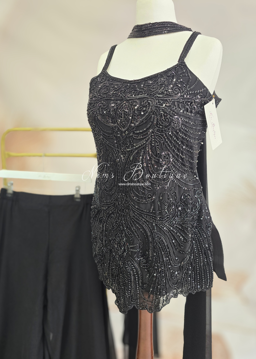 Luxury Black Beaded Sharara Suit (size 10-12)