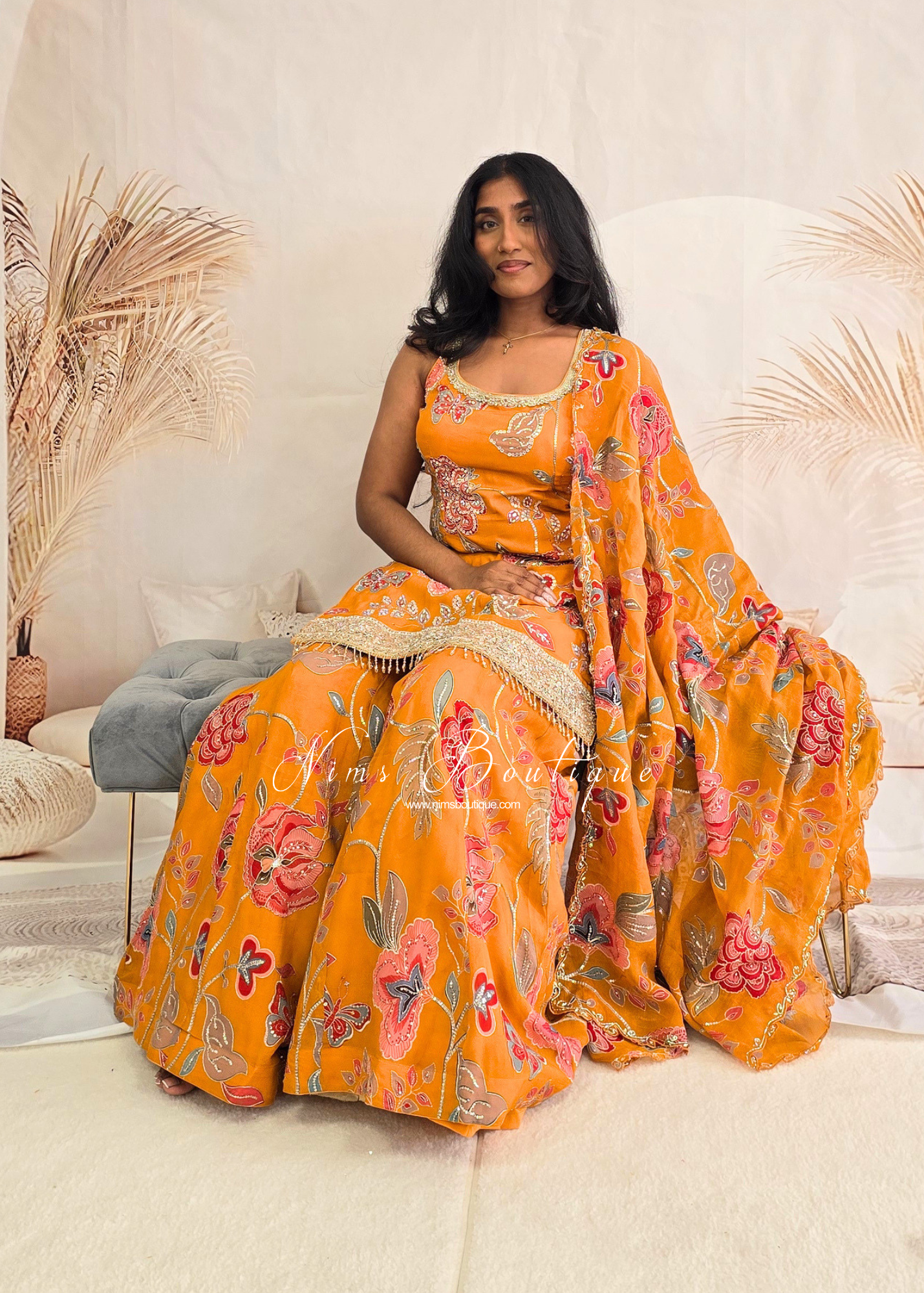 Luxury Orange Embellished Gharara Suit (size 10-12)