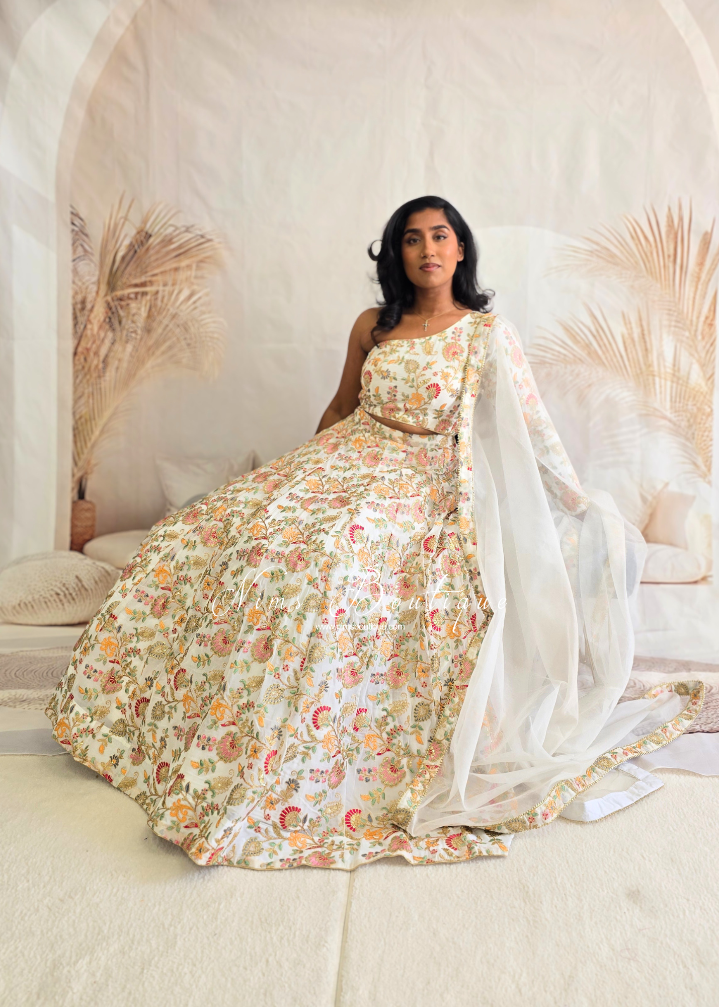 Amrita White Multicolour One Shoulder Lehnga (sizes 6-14)