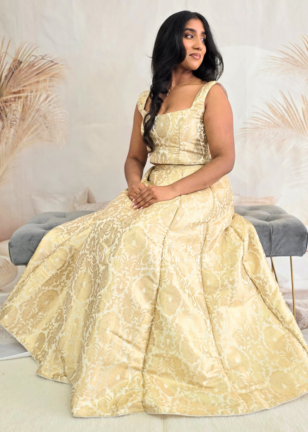Ivory Gold Brocade Readymade skirt/lehnga (sizes 4-16)