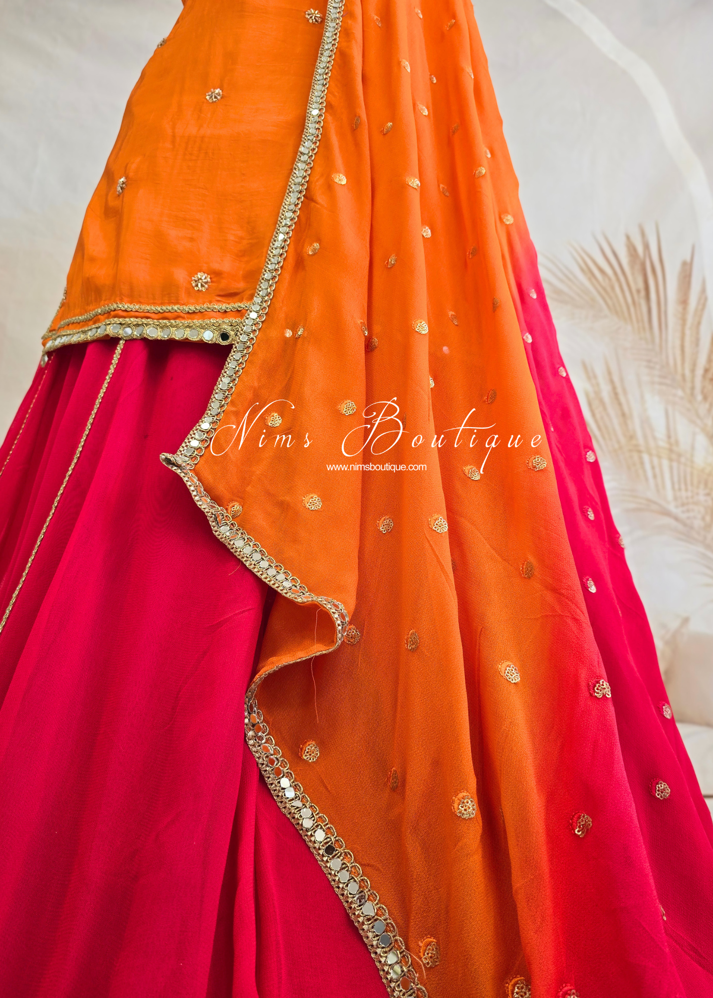 Strap Pink & orange Mirror Sharara Suit (size 8-16)