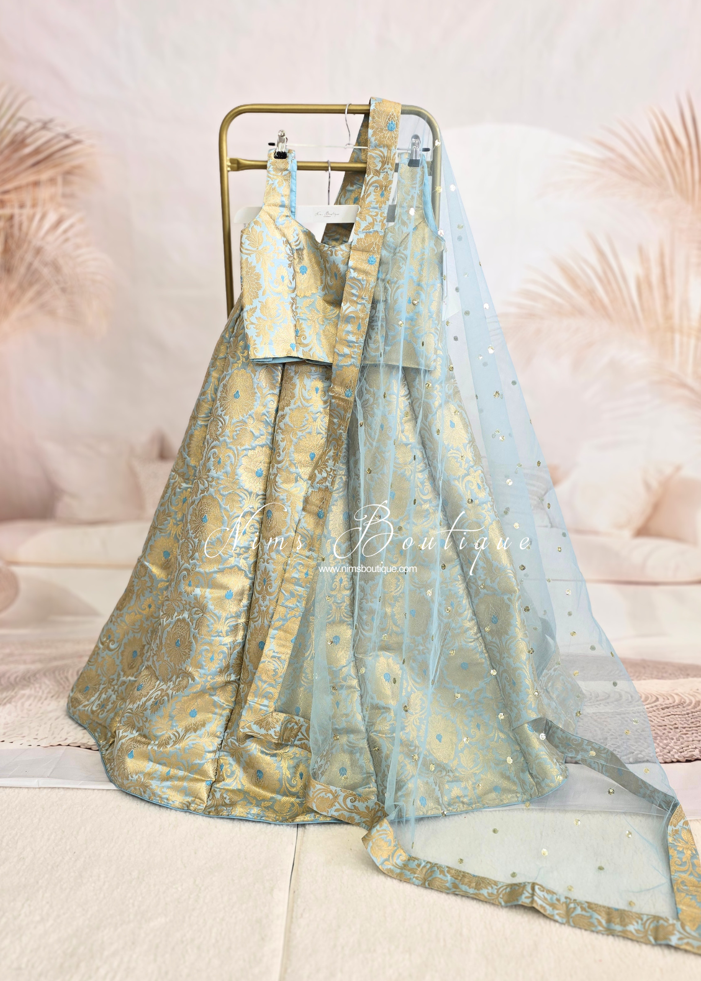 Jasmine Powder Blue Brocade & Net Sequin Dupatta/Chunni