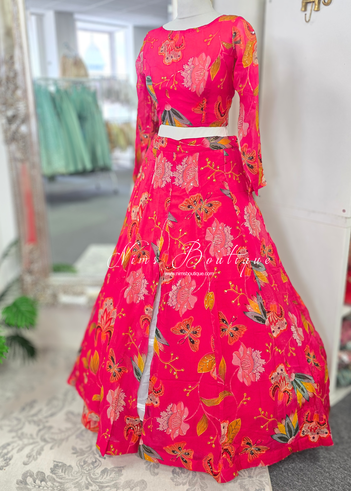 Lillianna Hot Pink Floral readymade trousers (size 4-18)