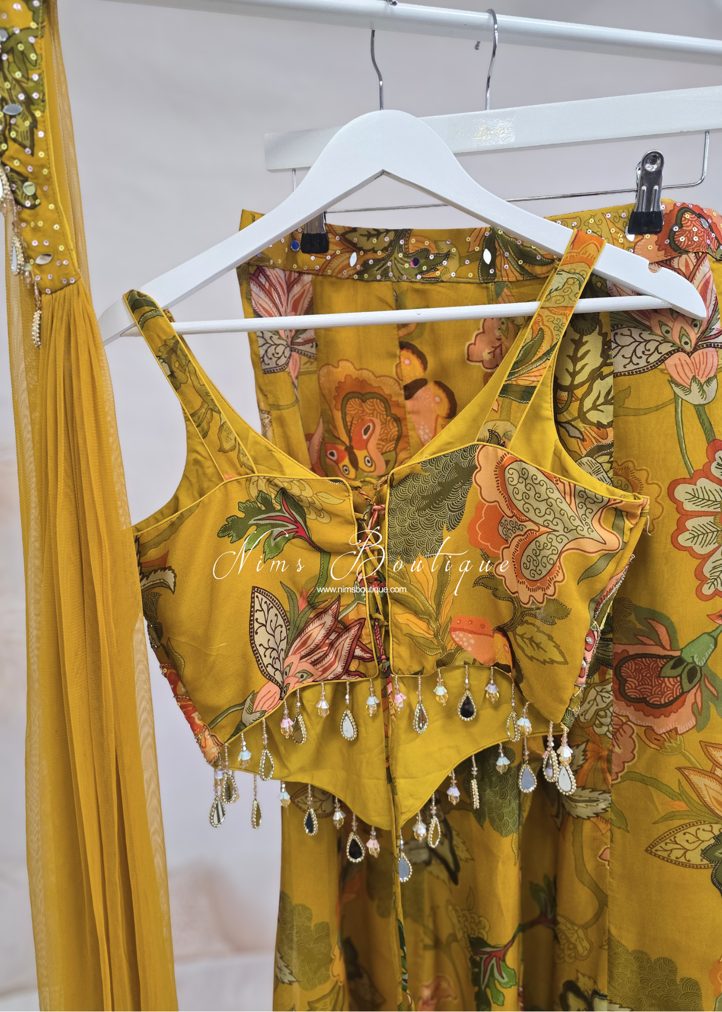 Mustard Floral & Mirror Detail Gharara Suit (size 10-12)