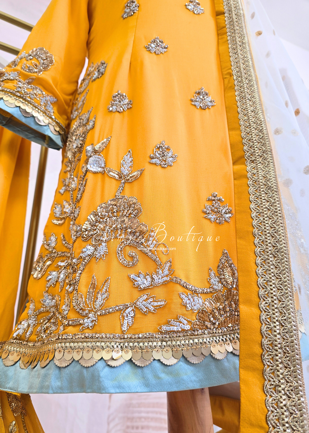 Mustard & Light Blue Gharara Suit (size 10-12)