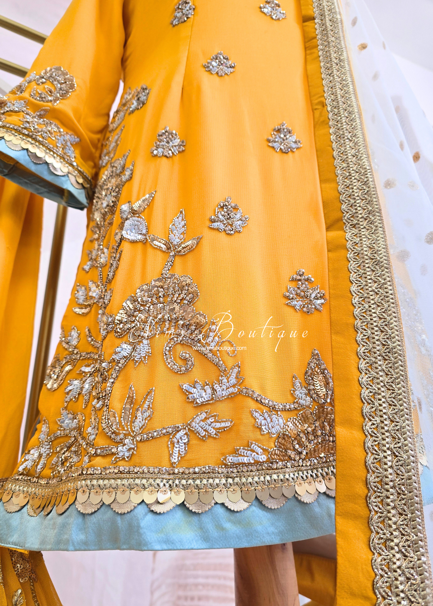 Mustard & Light Blue Gharara Suit (size 10-12)