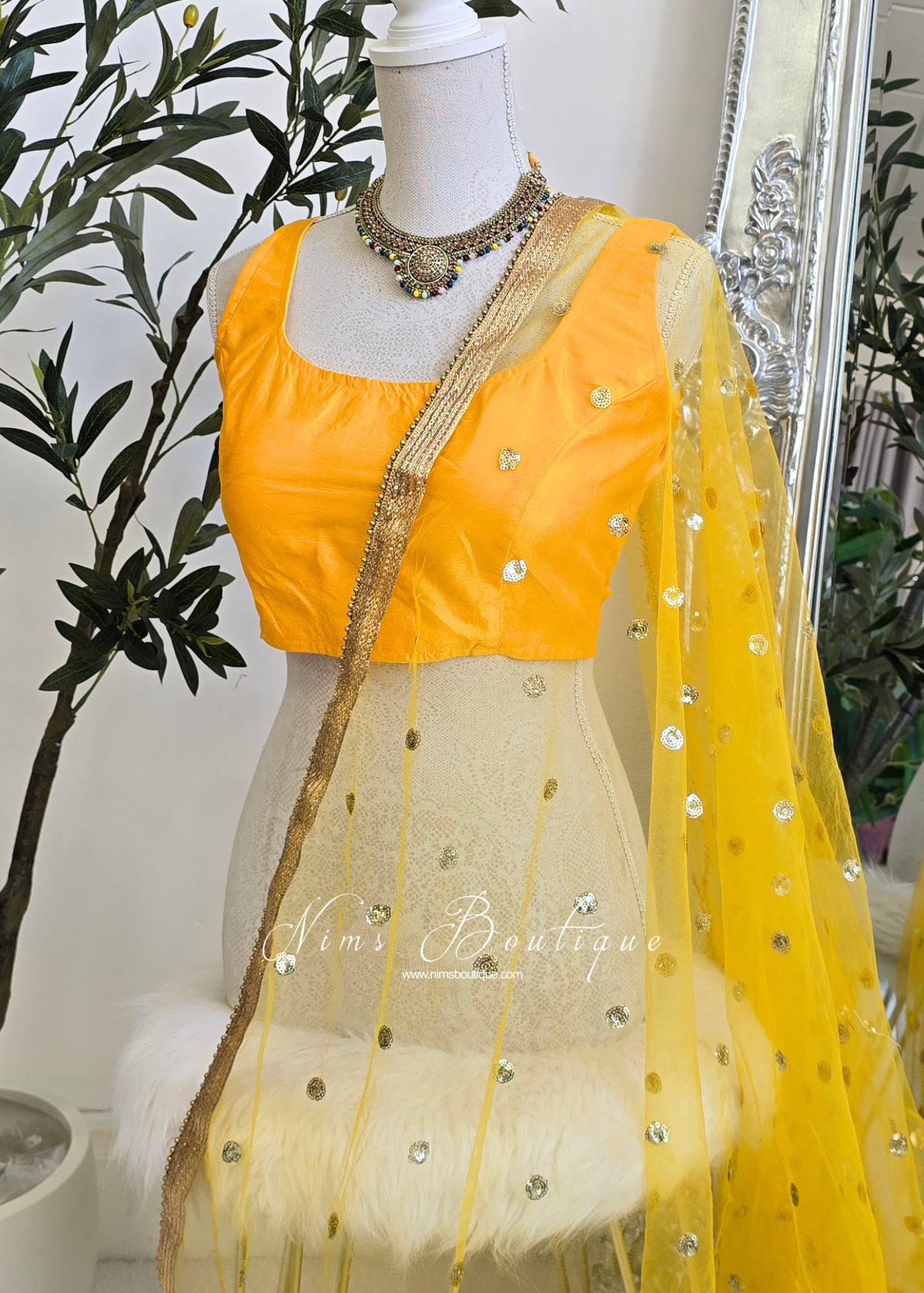 NB Yellow Net Sequin Dupatta/Chunni
