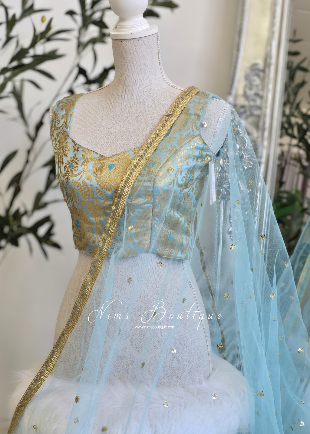 NB Sky Blue Net Sequin Dupatta/Chunni