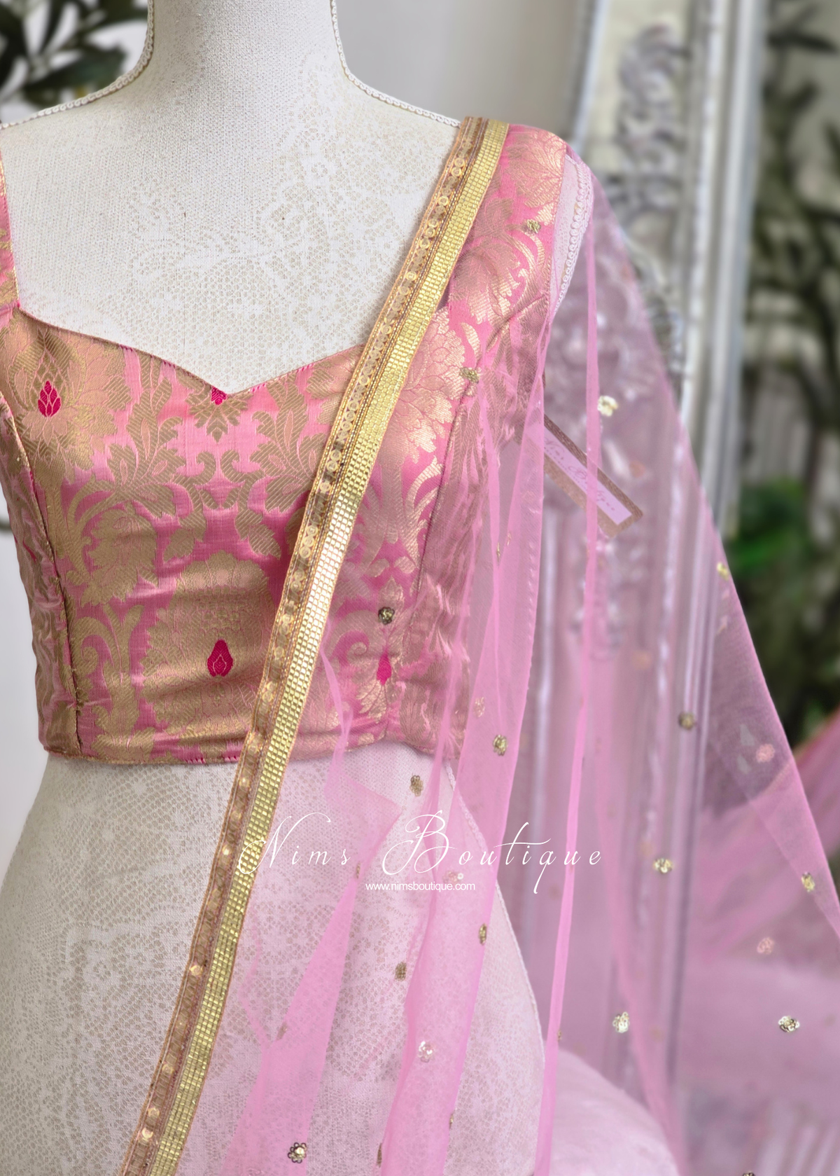 NB Dusky Pink Net Sequin Dupatta/Chunni