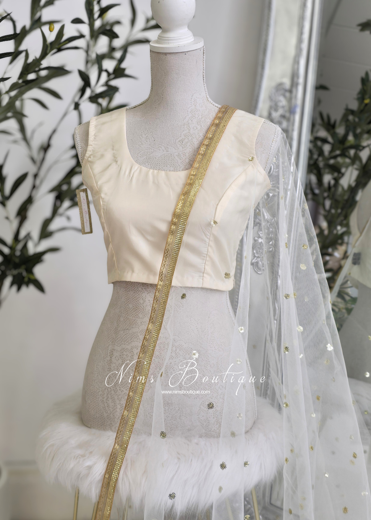 NB Ivory Net Sequin Dupatta/Chunni