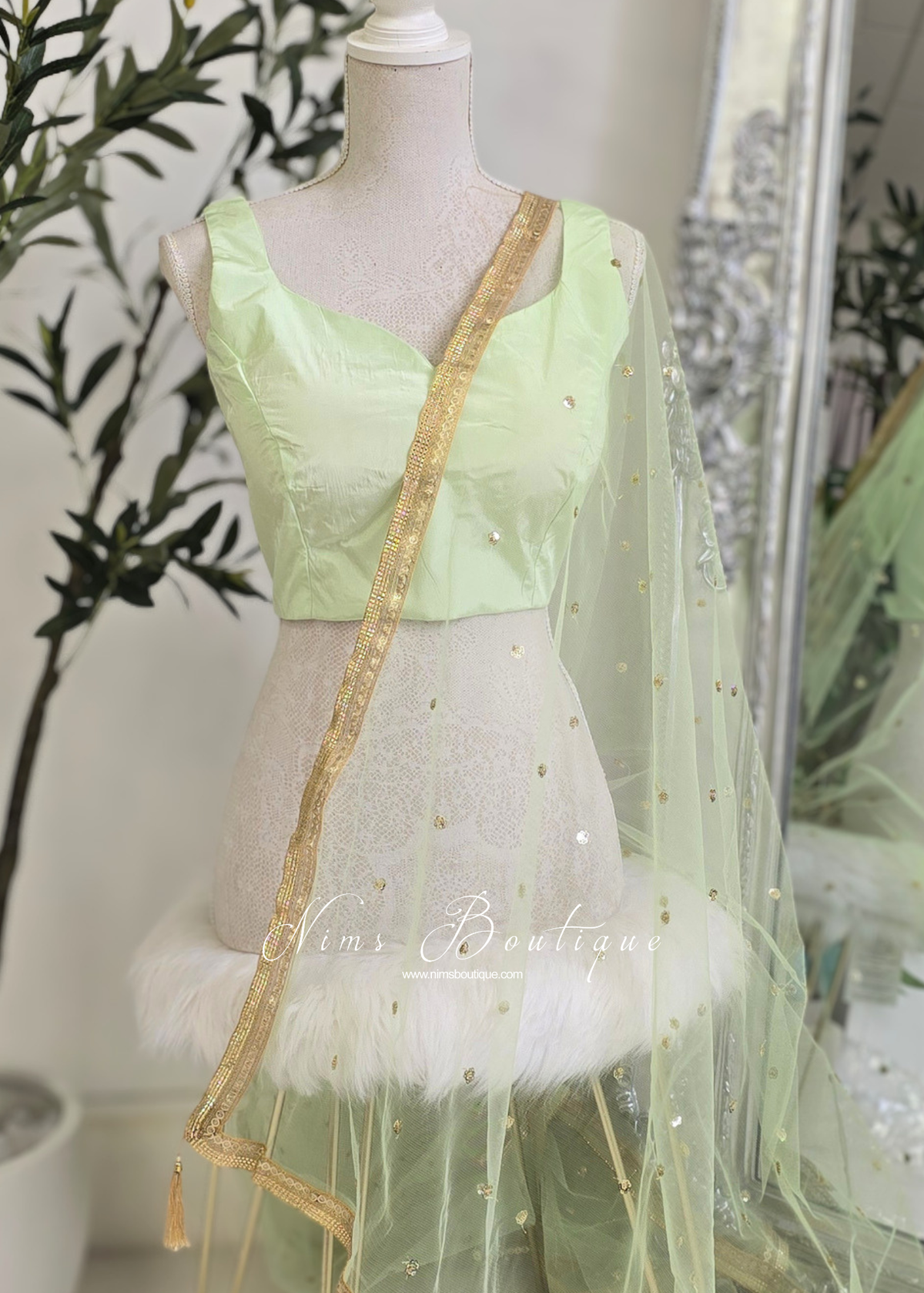 NB Light Lime Net Sequin Dupatta/Chunni