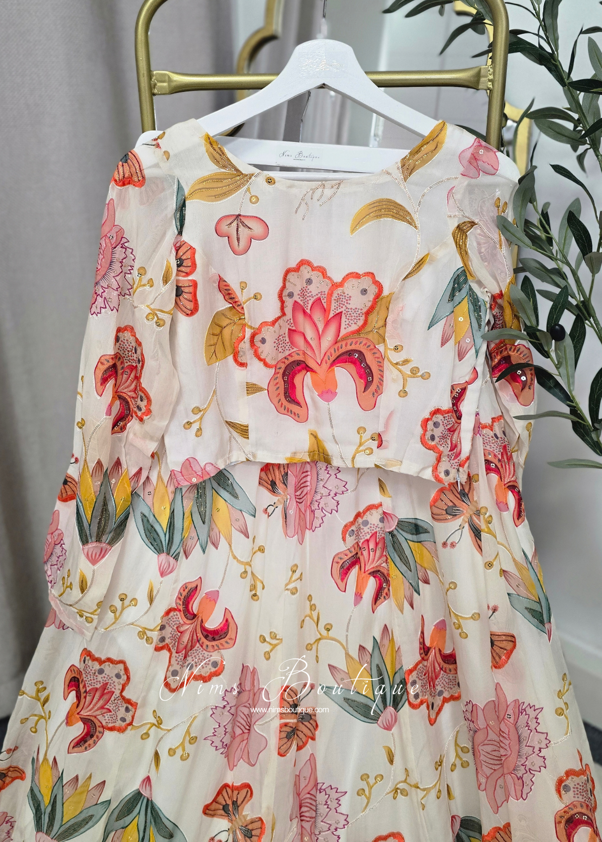 Evelina Ivory & Orange Floral Long Sleeve Blouse (sizes 6-26)