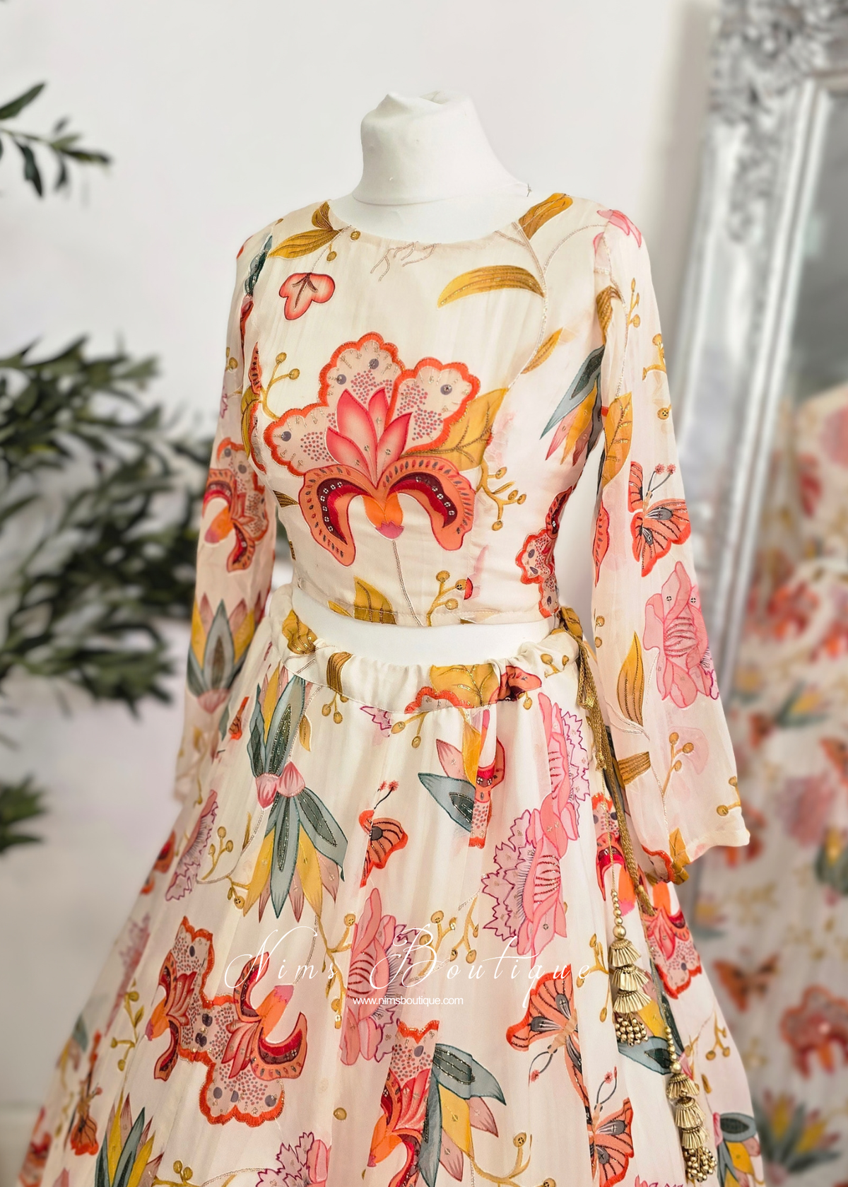 Evelina Ivory & Orange Floral Long Sleeve Blouse (sizes 6-26)