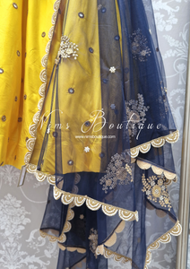 Nims Boutique Navy Net Pearl Embellished Dupatta/Chunni with Luxury Pearl Edging NPE7