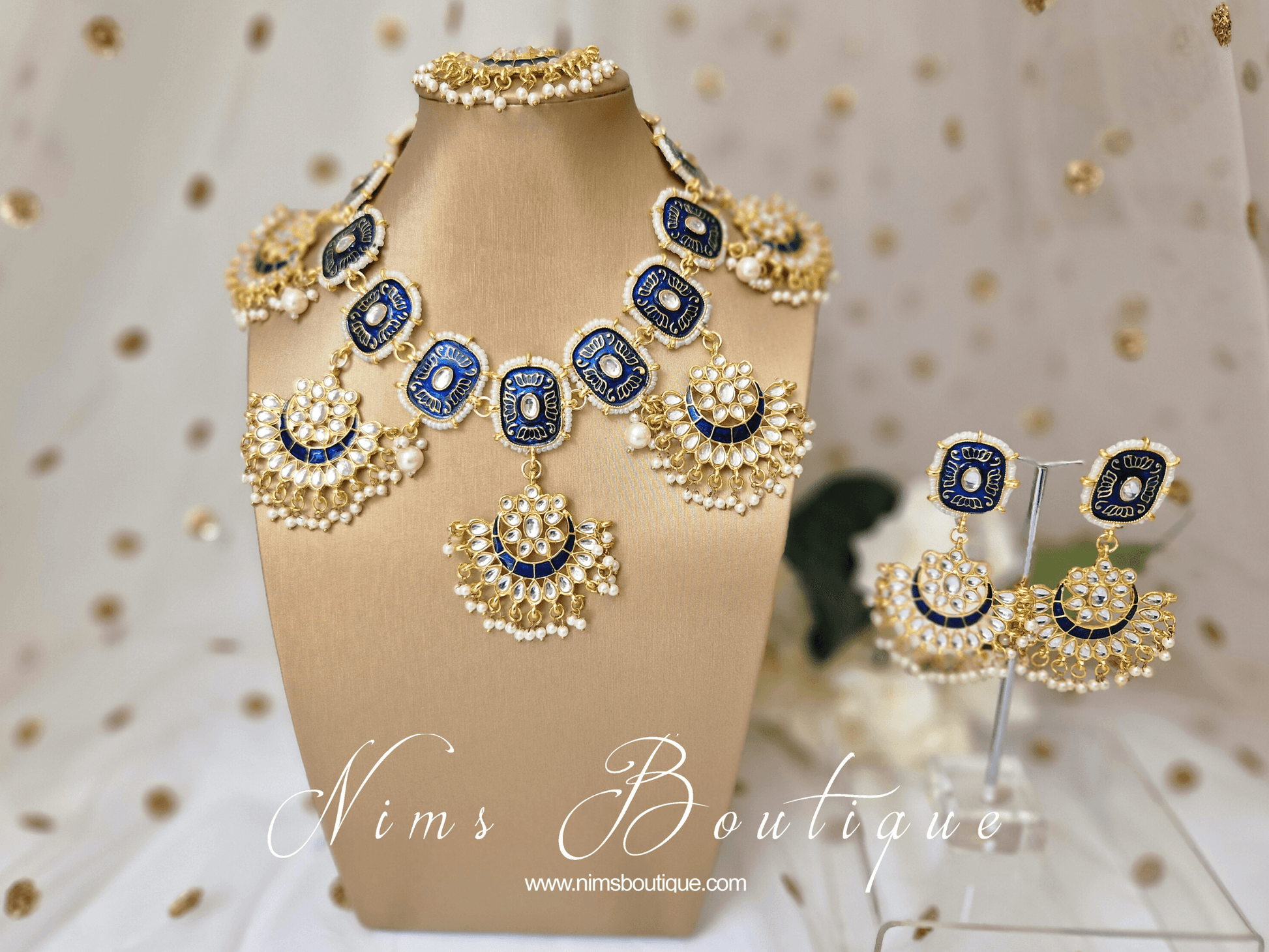 Nims Boutique Mishka Navy Blossom Meenakari Set