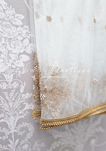 White Net Pearl Embellished Dupatta/Chunni with Gold Bead Edging (GB2)