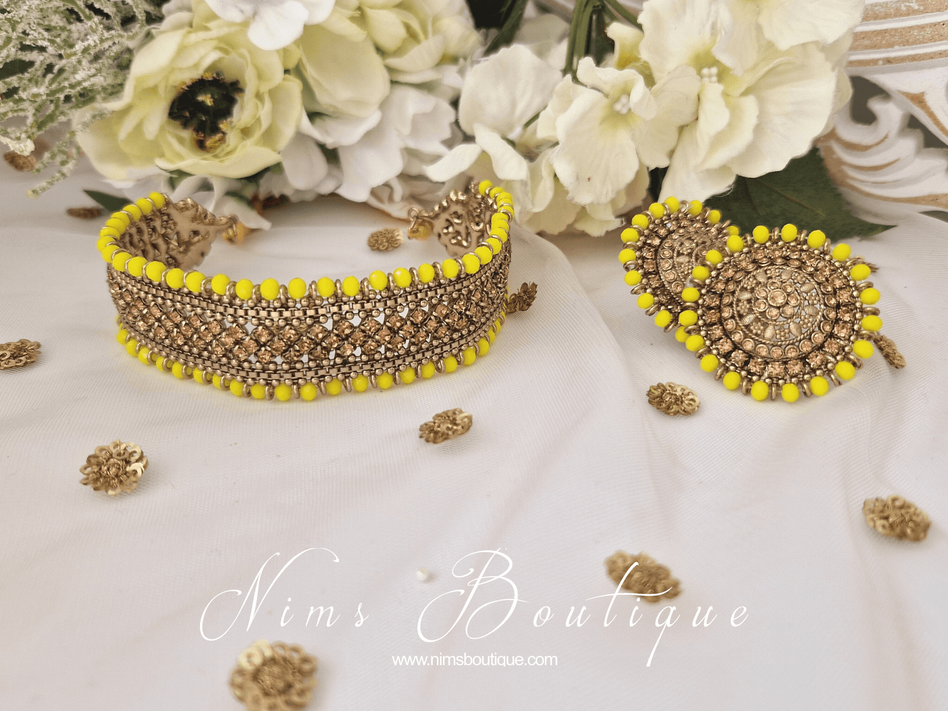 Nims Boutique Royal Bright Yellow & Gold Stone Choker Necklace
