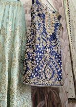 Luxury Silk Navy & Mint Embellished Sharara Suit Size 12-14
