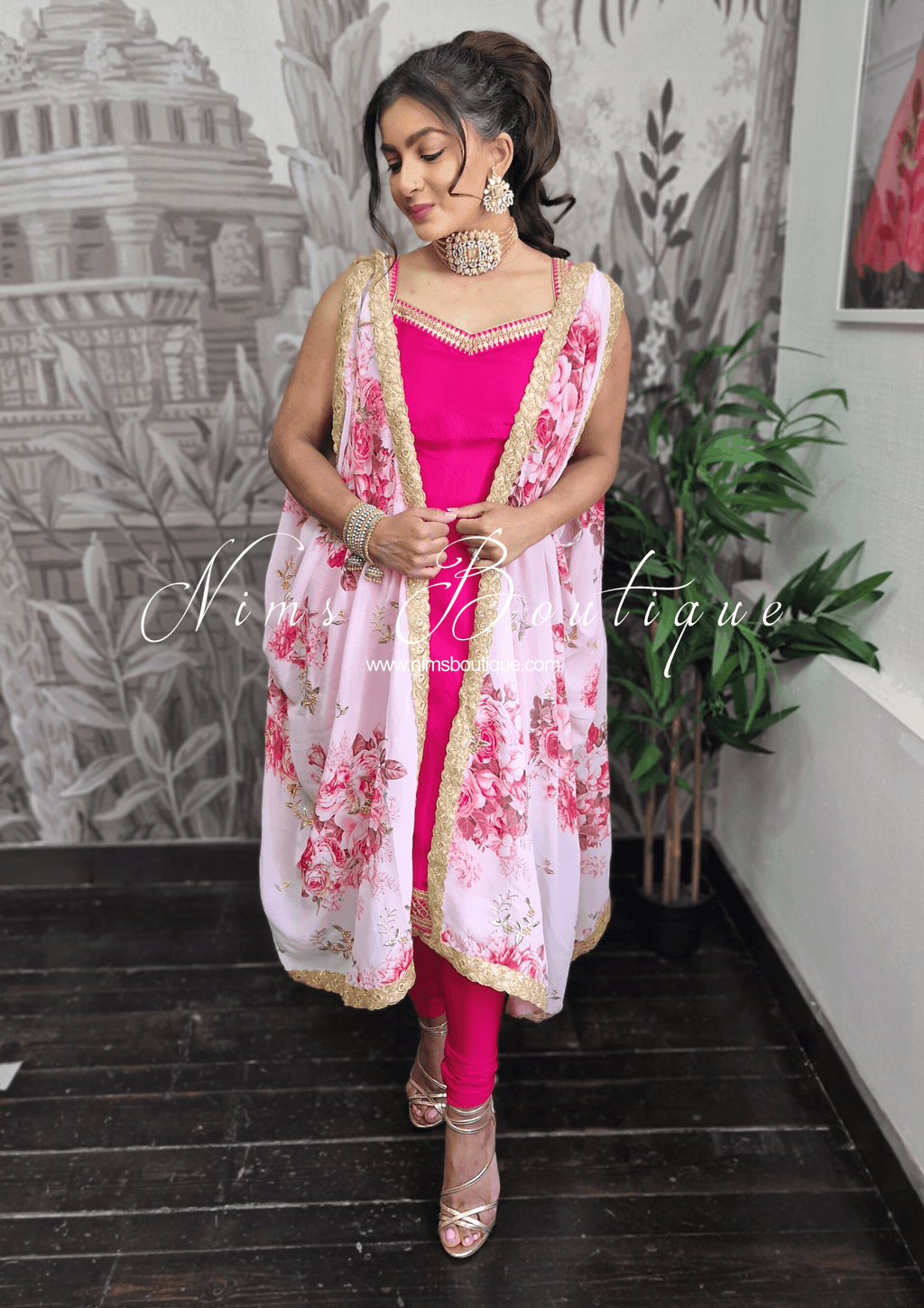 Nims Boutique The NB Classic Sleeveless Hot Pink Silk Pajami Suit sizes 4 to 22