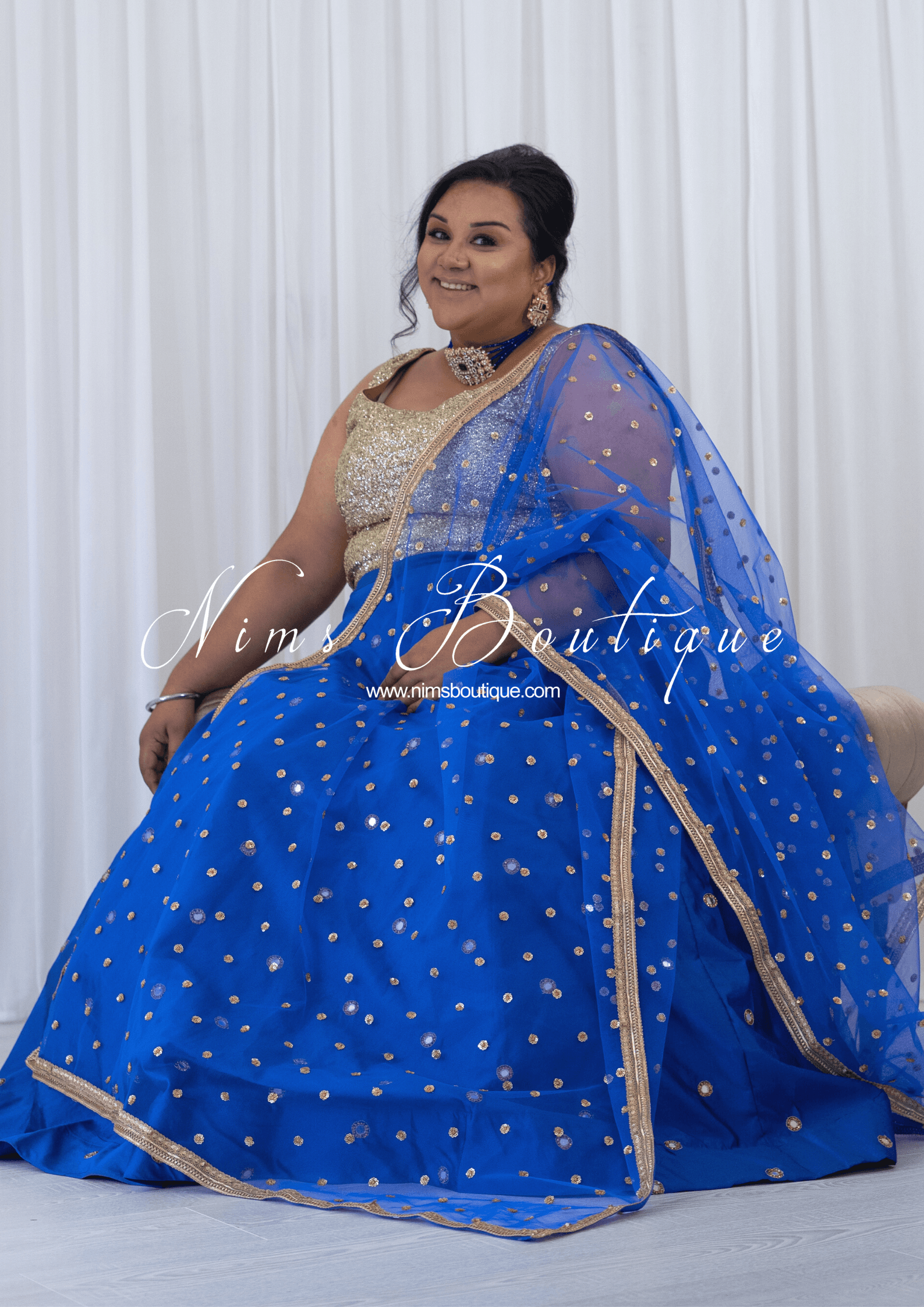 Nims Boutique Rani Luxury Royal Blue Mirror readymade skirt/lehnga size 4-26