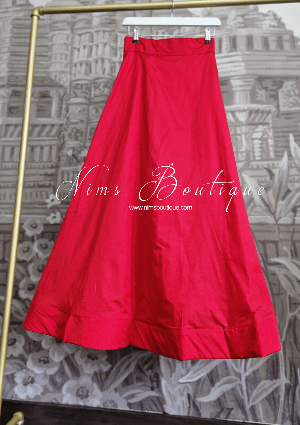 Nims Boutique Red Plain Semi stitched skirt/lehnga