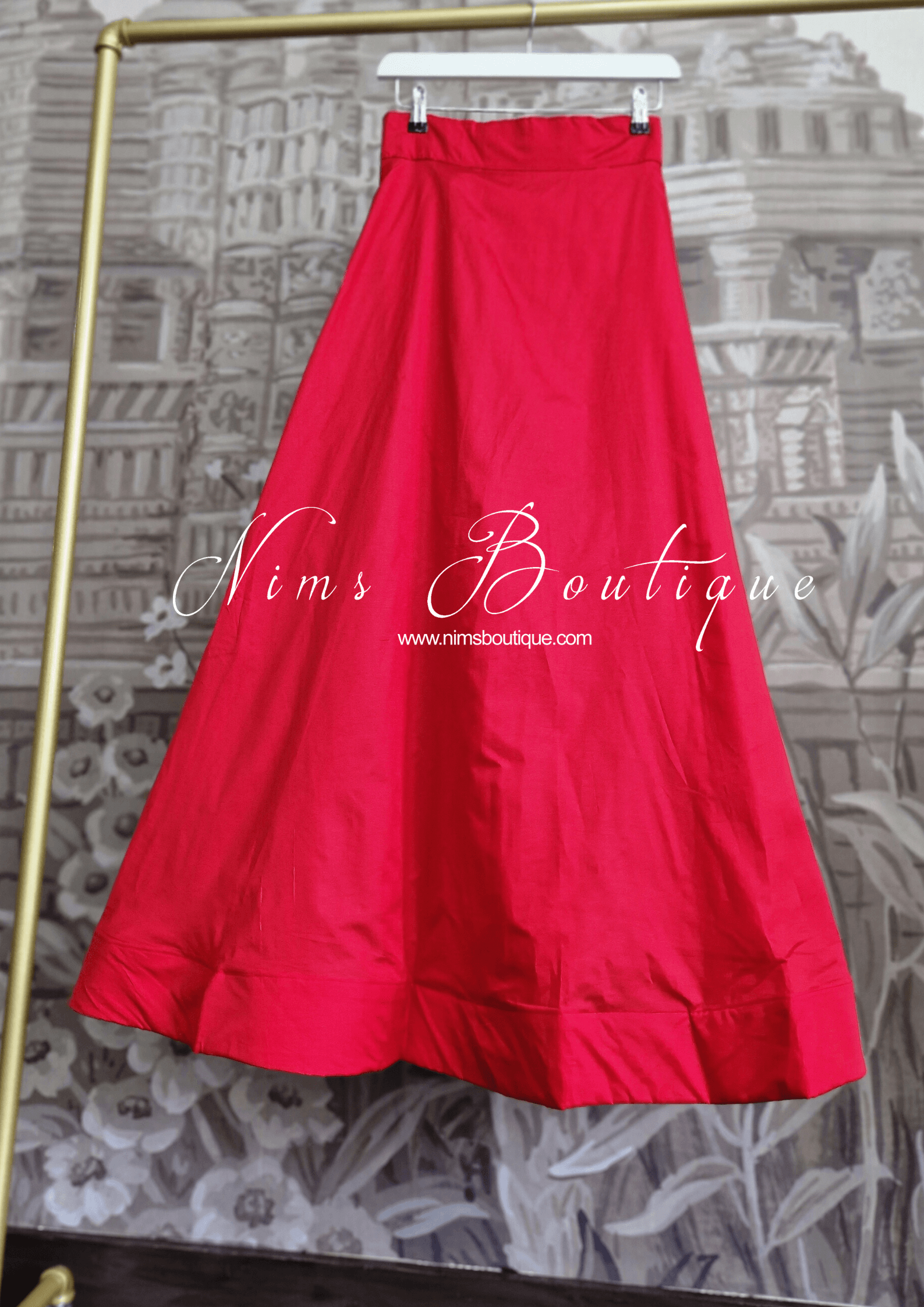 Nims Boutique Red Plain Semi stitched skirt/lehnga