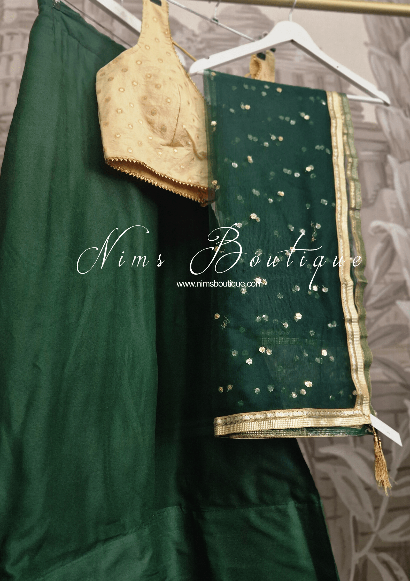 Nims Boutique Dark Green Net Sequin Dupatta/Chunni NS8