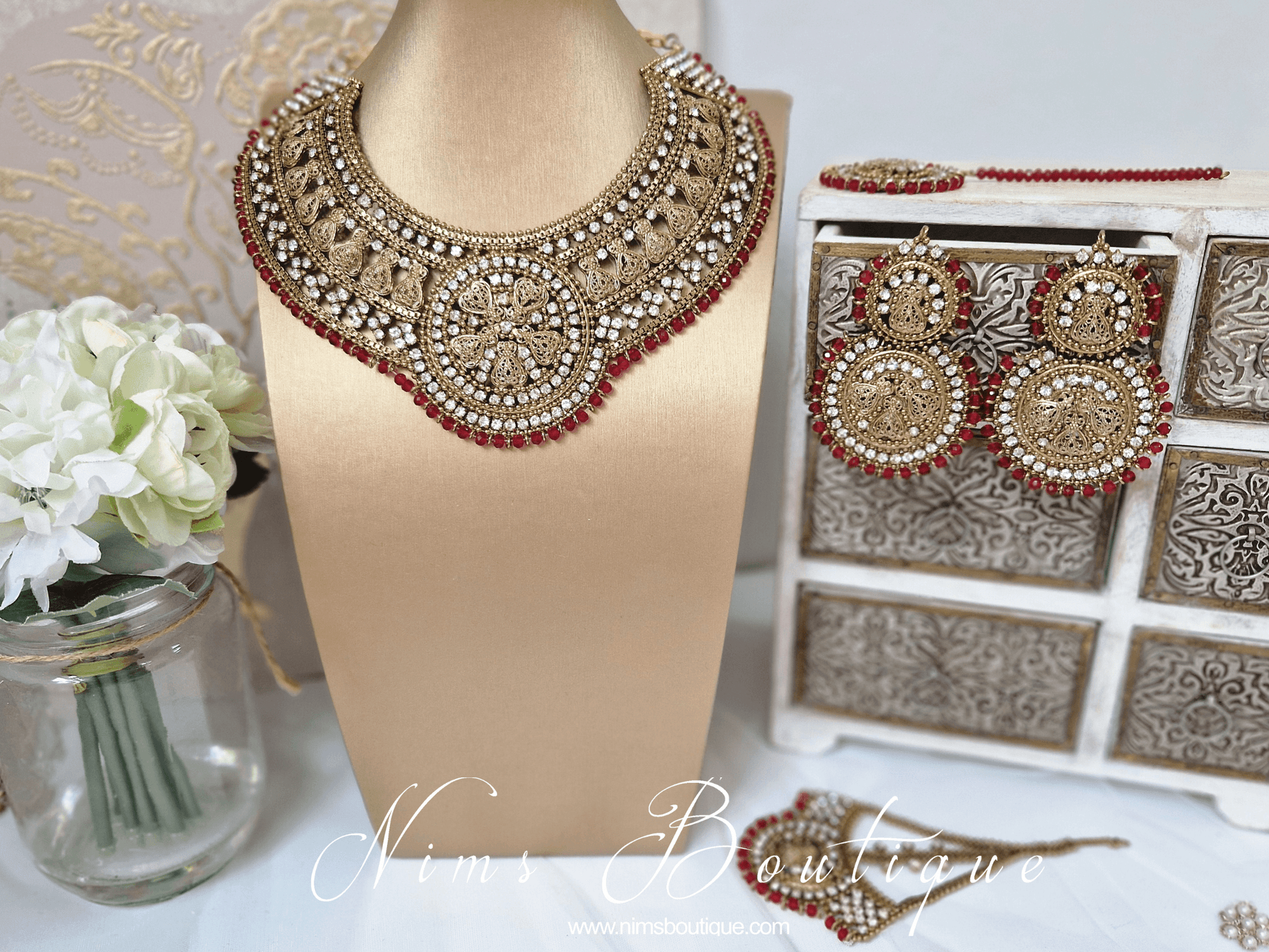 Nims Boutique Madhubala Antique Gold & Red Bridal Set