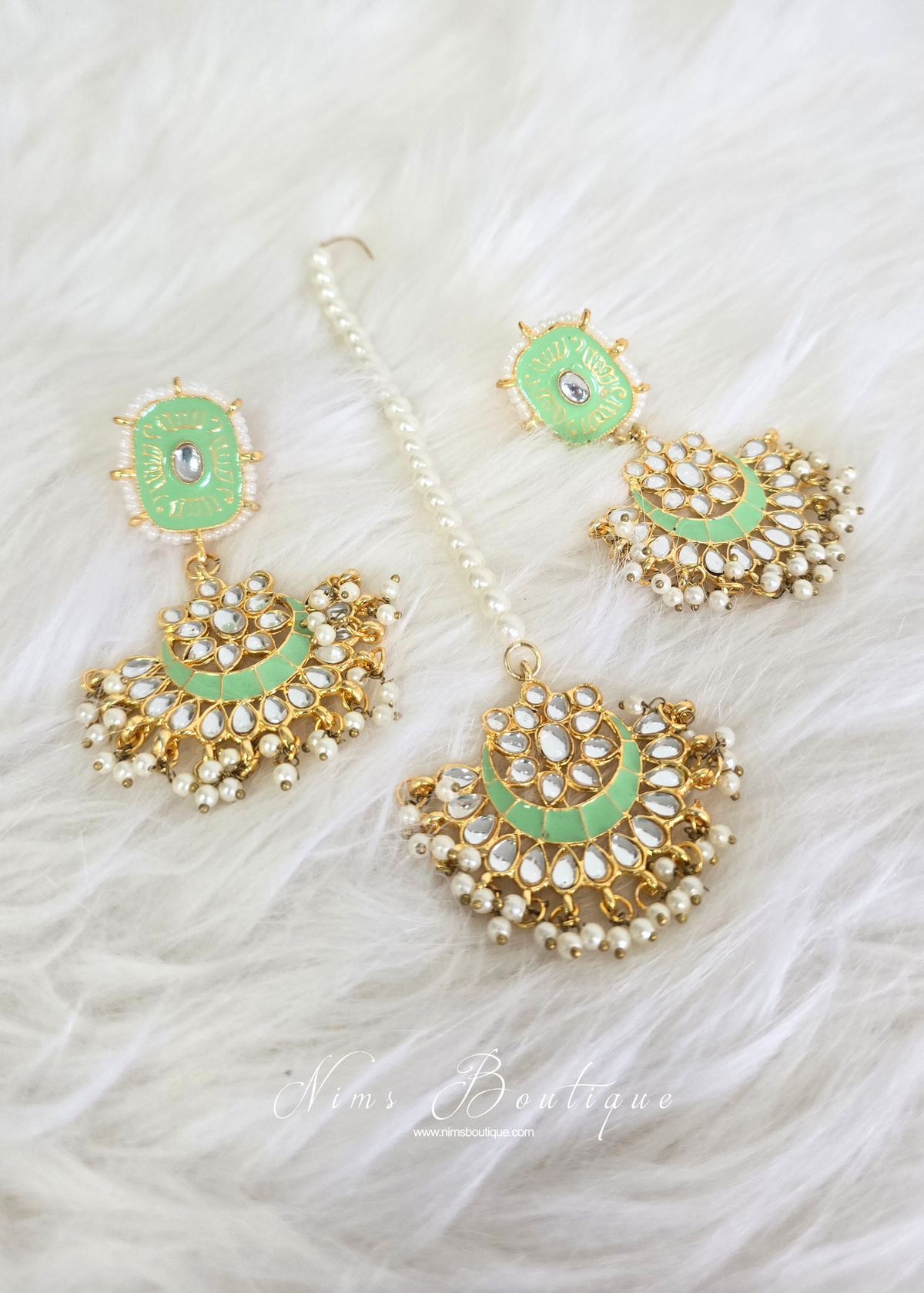 Mishka Mint Earrings and Tikka Set