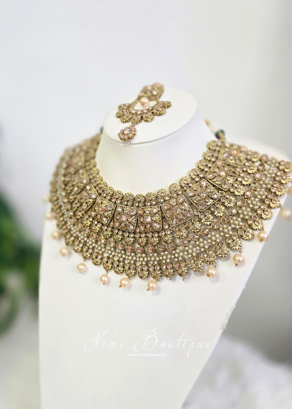 Polki Champagne Necklace & Tikka