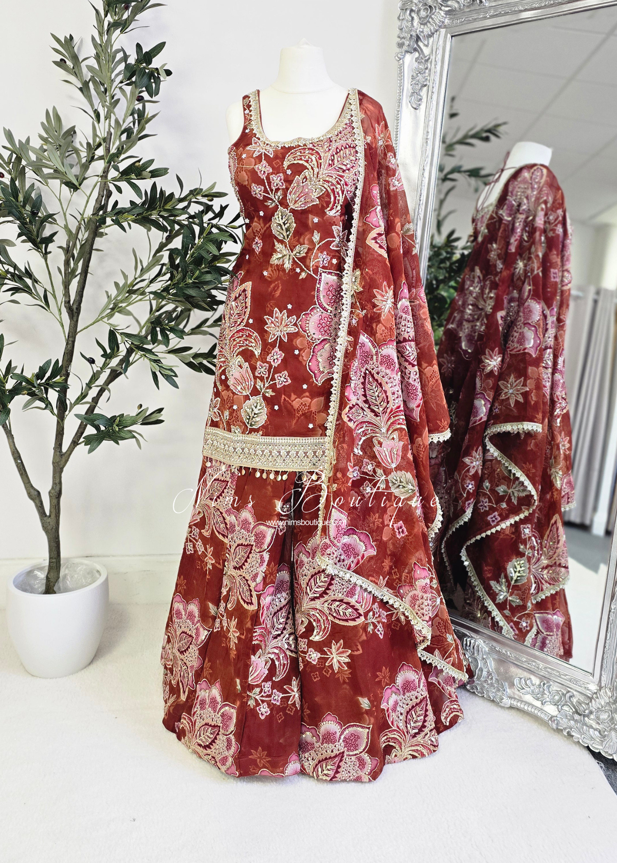 Luxury Autumn Brown Embellished Gharara Suit (size 12-14)