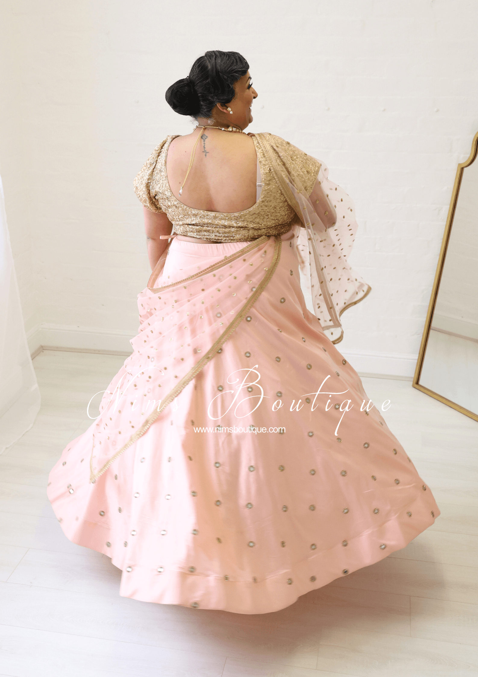 Nims Boutique Rani Luxury Peach Mirror readymade skirt/lehnga sizes 4-22