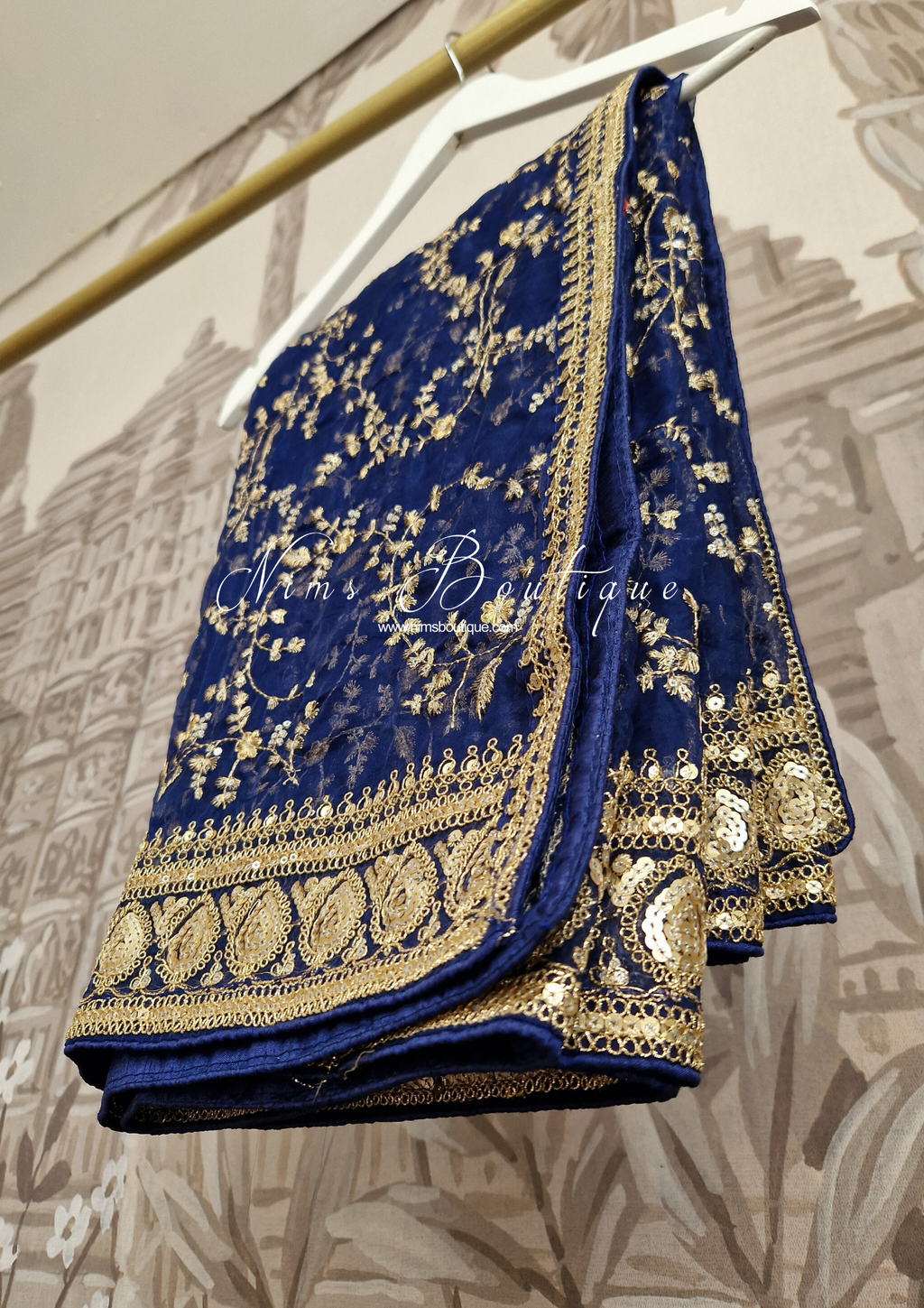 Nims Boutique Mahi Luxury Navy Organza Embroidered Dupatta/Chunni
