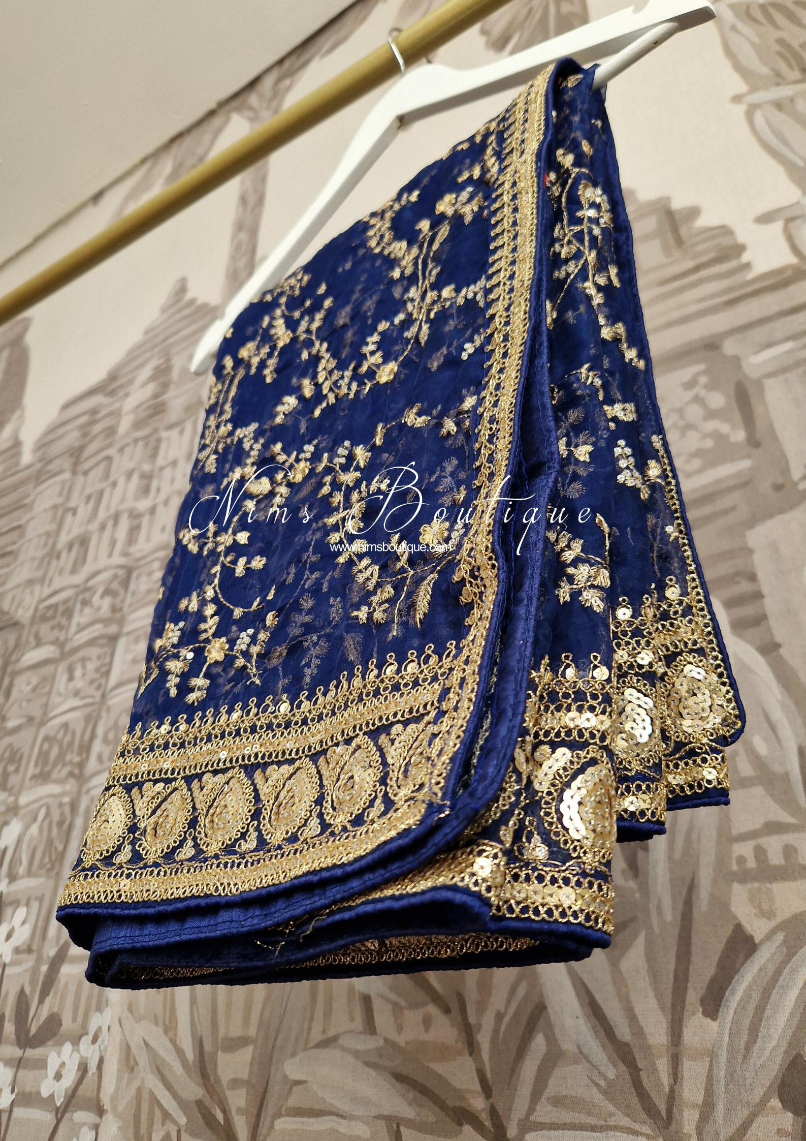 Nims Boutique Mahi Luxury Navy Organza Embroidered Dupatta/Chunni