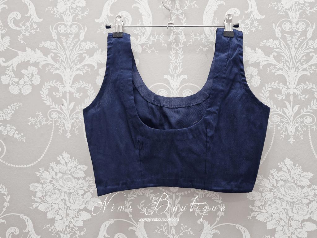 Nims Boutique Sleeveless Navy Raw Silk Blouse 4-20