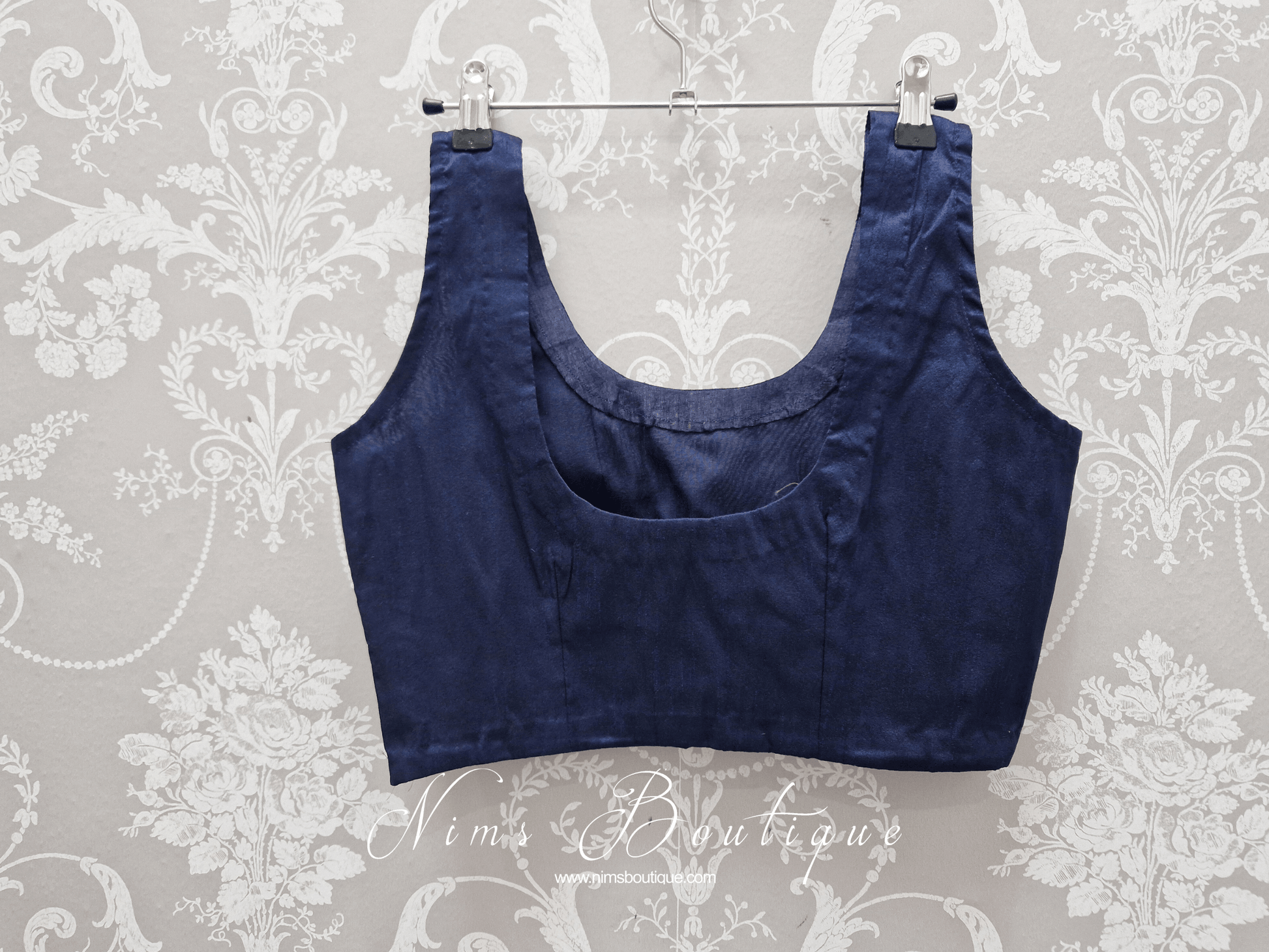 Nims Boutique Sleeveless Navy Raw Silk Blouse 4-20