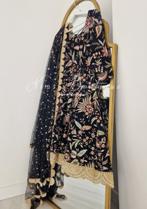 Sarika Black Luxury Long Sleeved Anarkali Suit with Pajami (sizes 4-14)