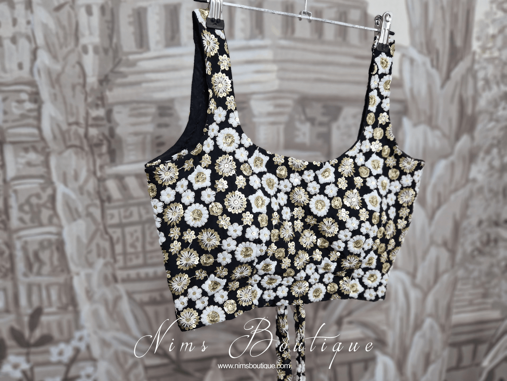 Nims Boutique Luxury NB Black & Ivory Sequin Bow Blouse size 4-20